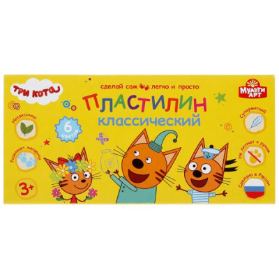 Пластилин классический Три Кота 6 цв (120 г) MultiArt в кор.30шт