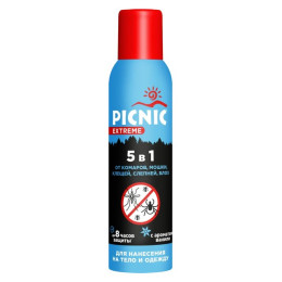 Picnic Extreme Аэрозоль 5в1 от комаров, мошки, клещей, слепней, блох 150мл/уп12