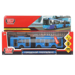 Машина металл свет-звук ГОРОДСКОЙ ТРОЛЛЕЙБУС 19 см, двер, синий, инерц, кор. Технопарк в кор.2*36шт