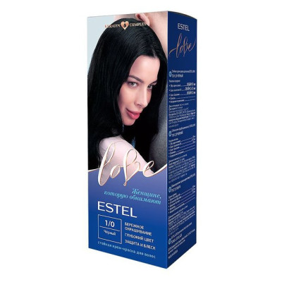Стойкая крем-краска  для волос ESTEL LOVE тон 1/0 Черный /уп10