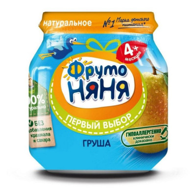 Пюре ФРУТО-НЯНЯ Груша натур с4м 100г /уп12