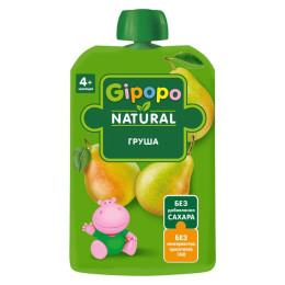 Пюре детское GIPOPO Груша с4м 90 г пауч/уп12