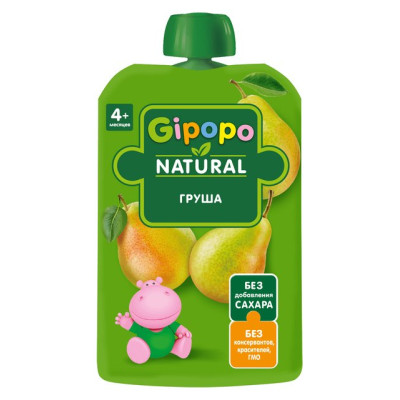 Пюре детское GIPOPO Груша с4м 90 г пауч/уп12