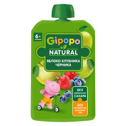 Пюре детское GIPOPO Яблоко, клубника, черника с6м 90 г пауч/уп12