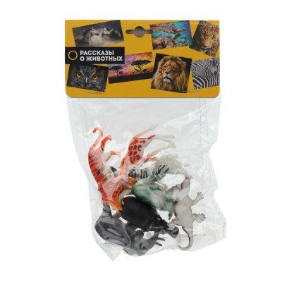 Игрушки пластизоль набор из диких животных в пакете Рассказы о животных в кор.2*192наб