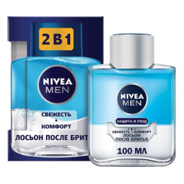 NIVEA FOR MEN Лосьон после бритья 2в1 "Защита и уход: свежесть + комфорт", 100мл/уп12