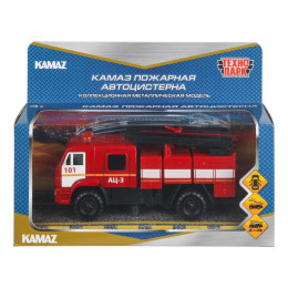 Машина металл KAMAZ 43502 ПОЖАРНАЯ АЦ 15 см, двери, подвиж дет, инерц, кор. Технопарк в кор.2*36шт