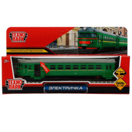 Модель металл ЭЛЕКТРИЧКА длина 19 см, двери, инерц, зеленый, кор. Технопарк в кор.2*36шт