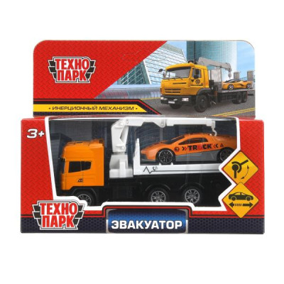 Машина металл ЭВАКУАТОР эвакуатор 12см с машиной 7см, инерция подвижный КРАН Технопарк в кор.2*144шт