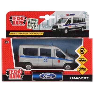 Машина металл FORD Transit полиция 12см, открыв. двери, инерц. в кор. Технопарк в кор.2*24шт