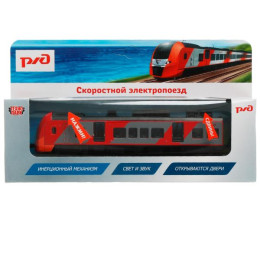 Модель металл свет-звук ЭЛЕКТРОПОЕЗД РЖД длина 17 см, двери, инерц, кор. Технопарк в кор.2*36шт