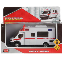 Машина металл свет-звук "скорая помощь", 17 см, двери, инерц, кор. Технопарк в кор.48шт
