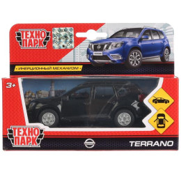Машина металл Nissan Terrano черный 12см, откр.двери, багаж., инерц. в кор. Технопарк в кор.2*24шт