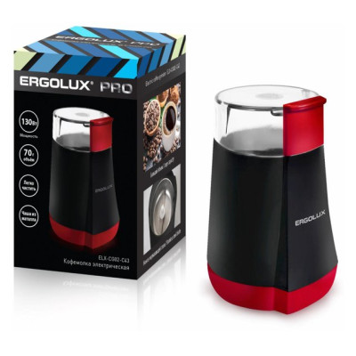 ERGOLUX  ELX-CG02-С43 черно-красная PRO (электрическая кофемолка130 Вт, 220-240 В, объем 70 гр)