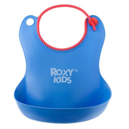 Нагрудник ROXY-KIDS мягкий с кармашком и застежкой, синий