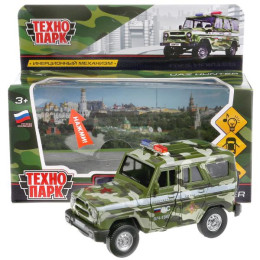 Машина металл "UAZ HUNTER ВОЕННЫЙ" 12см, свет+звук, открыв. двери, инерц. в кор.2*36шт