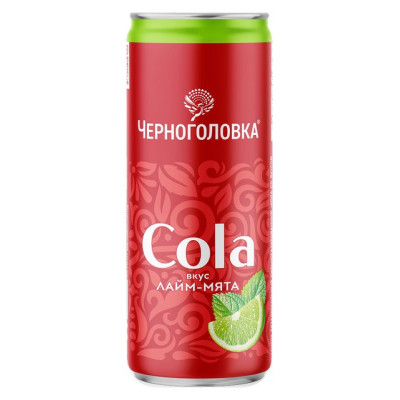 Напиток Черноголовка б/а сильногазир Кола со вкусом лайма и мяты 0,33л ж/б/уп12 (ЧЗ)