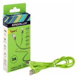 ERGOLUX ELX-CDC02-C16 (Кабель USB-Type C, 3А, 1,2м Светло-зелёный, Зарядка+Передача данных, Коробка)