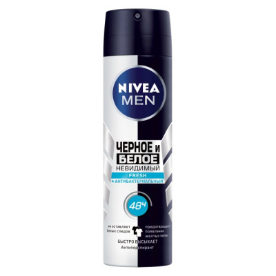 NIVEA DEO Антиперспирант"Черное и Белое.Невидимый FRESH"д/муж.спрей 150мл(new)/уп6