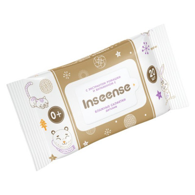 Салфетки влажные для детей Inseense 20 шт с экстрактом ромашки и витамином Е /уп64