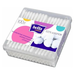 БЕЛЛА COTTON Ватные палочки 100шт квадрат. пласт. короб/уп72