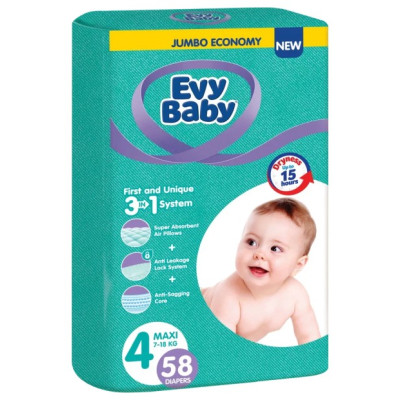 Подгузники EVY (4) макси 7-18кг 58шт(new)/уп4