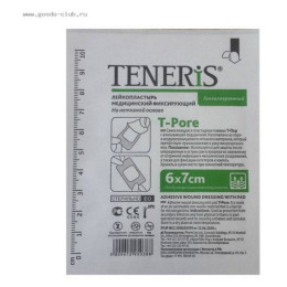 Лейкопластырь TENERIS T-Pore 6х7см фиксир. на нетканой основе с впитывающей подушкой из вискозы