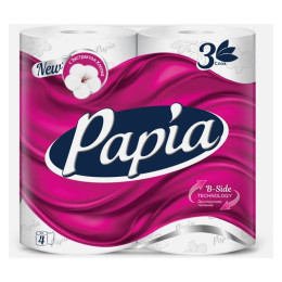 Бумага туалетная PAPIA 3-х сл Белая 4шт /уп14