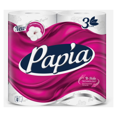 Бумага туалетная PAPIA 3-х сл Белая 4шт /уп14