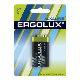 Батарейки Ergolux Alkaline 1шт (6LR61 крона 9В)/уп12