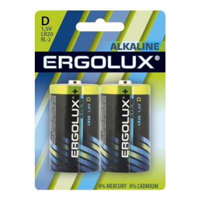 Батарейки Ergolux Alkaline LR20 (типоразмер D) Alkaline 2шт/уп6