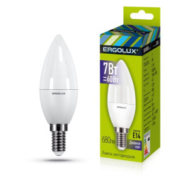 Ergolux LED-C35-7W-E14-6K (Эл.лампа светодиодная Свеча 7Вт E14 6500K 172-265В)