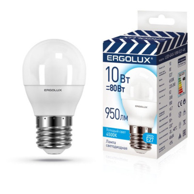 Ergolux LED-G45-10W-E27-4K (Эл.лампа светодиодная Шар 10Вт E27 4500K 220-240В)