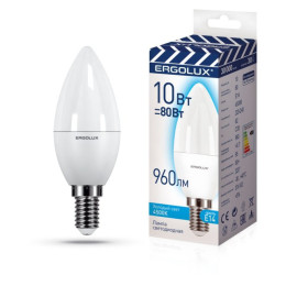 Ergolux LED-C35-10W-E14-4K (Эл.лампа светодиодная Свеча 10Вт E14 4500K 220-240В)