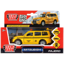Машина металл MITSUBISHI pajero ТАКСИ 12 см, двери, багаж, инерц. кор. Технопарк в кор.2*24шт