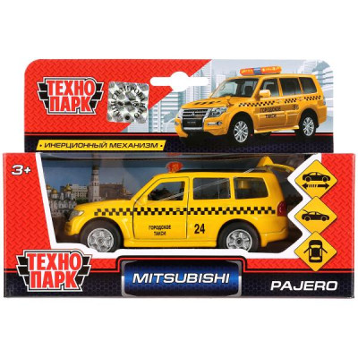 Машина металл MITSUBISHI pajero ТАКСИ 12 см, двери, багаж, инерц. кор. Технопарк в кор.2*24шт