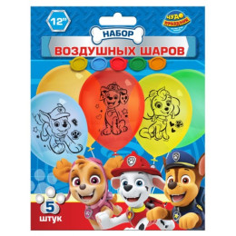 Латексные шары - набор 5 шт монохром, щенячий патруль ЧУДО ПРАЗДНИК в кор.500шт