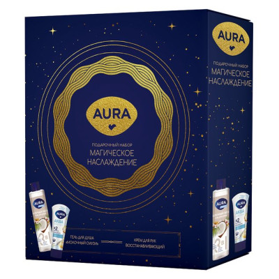 AURA ПОД.НАБОР Магич. наслаждение: Гель д/душа Молочный смузи 250 мл + Крем для рук Аква 75мл/уп12