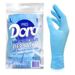 Перчатки нитриловые Dora Pro "Универсальные", размер L, 10 шт /уп100