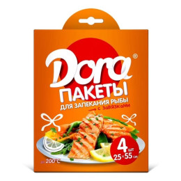 Пакеты для запекания Dora "Для Рыбы" 25х55см, с завязками, 4шт /уп60