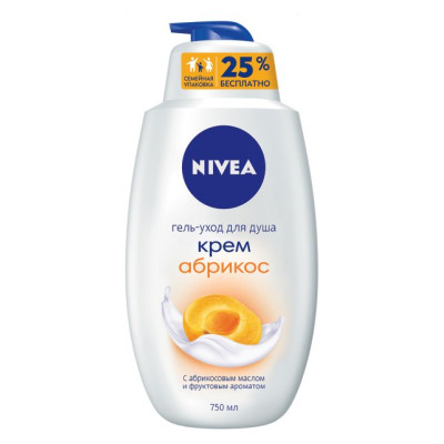 NIVEA BATH CARE  Гель-уход  для душа "Крем абрикос" 750мл(new)/уп6