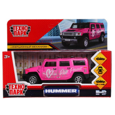 Машина металл HUMMER H2 СПОРТ 12 см, двери, багаж, инерц, розовый, в кор. Технопарк в кор.2*36шт