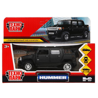 317581 Машина металл HUMMER H2 PICKUP МАТОВЫЙ 12 см, двери, багажн, черный, кор. Технопарк в кор.2*3