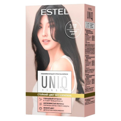 Ухаживающая краска-блеск без аммиака для волос ESTEL UNIQ SENSE 3/17 тёмный шатен пепельно-коричневы