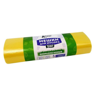 Дом. Сундук Мешки для мусора БИОРАЗЛАГАЕМЫЕ 30л в рулоне 20шт 7мкм желт/синие аром/уп45